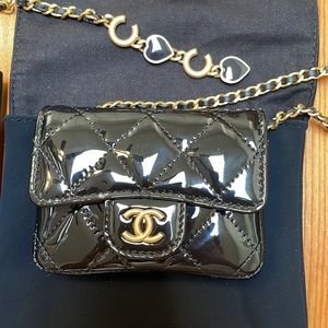 Chanel RARE Vinyl Leather Belt Bag with Heart Chain